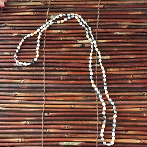 Honora Cream & Grey Long Pearl Necklace .925 Sterling Silver clasp 36” - Picture 7 of 12